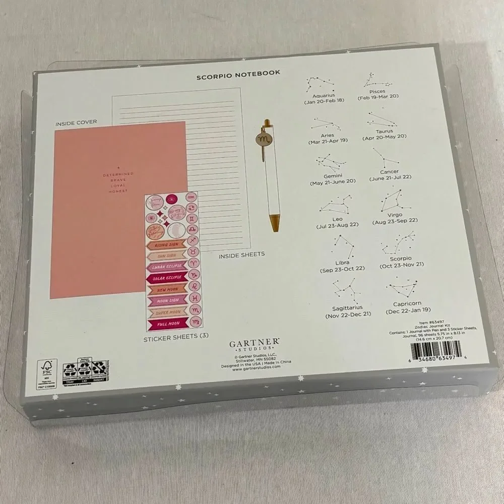 Gartner Studios Pisces Zodiac Notebook Set NIB with Pen & Stickers Pink Gold